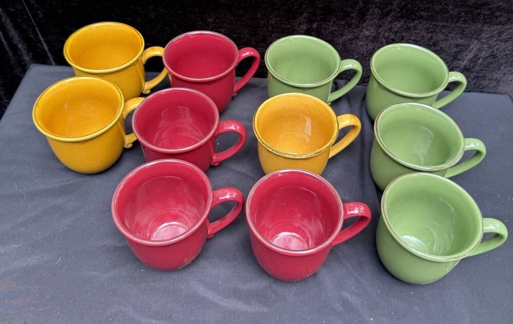 Sabatier Cannes Stoneware Yellow & Green Ramekins Speckled Rustic Vintage